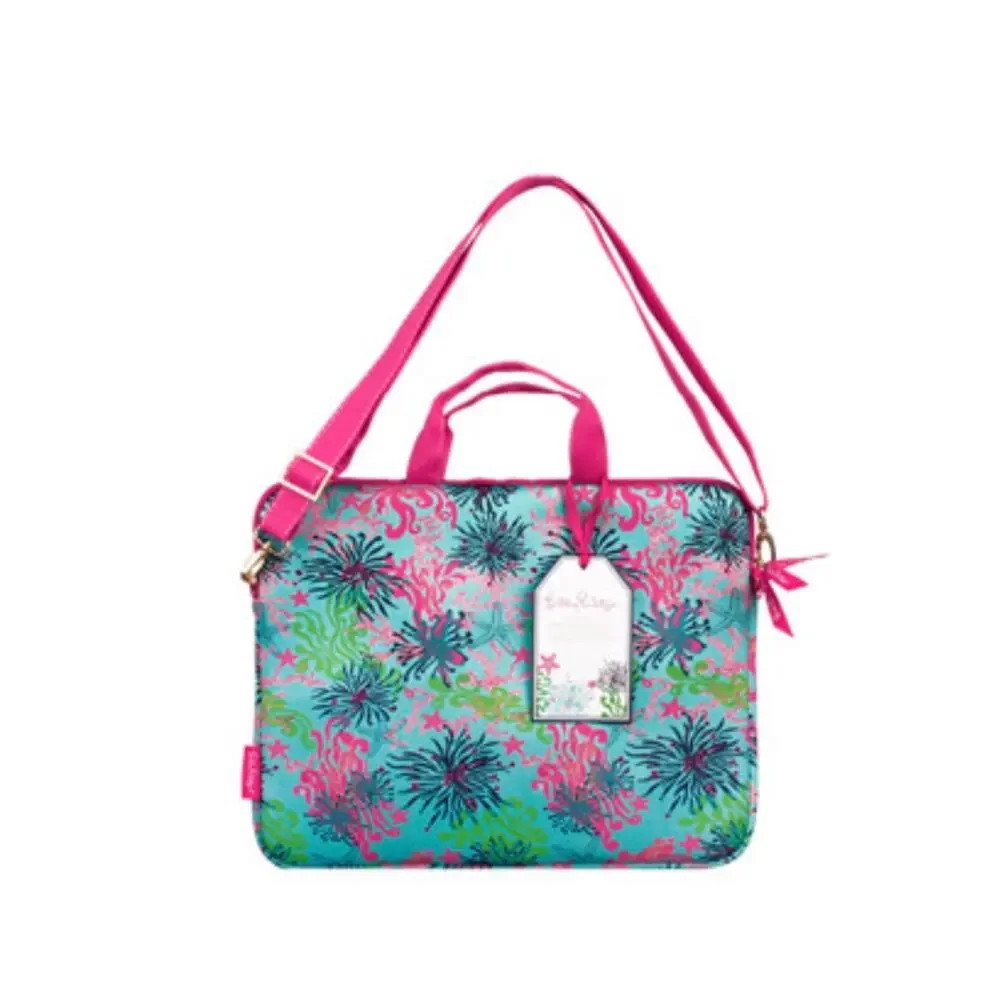 Lilly Pulitzer Dirty Shirley‎ Print Laptop Bag with Shoulder Strap Blue Pink